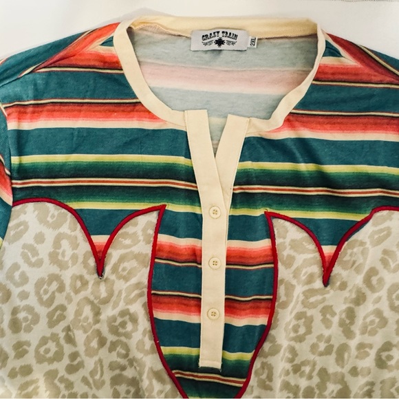 Crazy Train Pull Over Top Size 2XL Southwest Stripe Leopard Western Long Sleeve - Picture 5 of 16